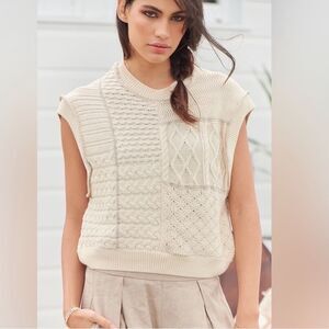 Free People Off duty Sweater Vest Cream Grandma Knit Size Small